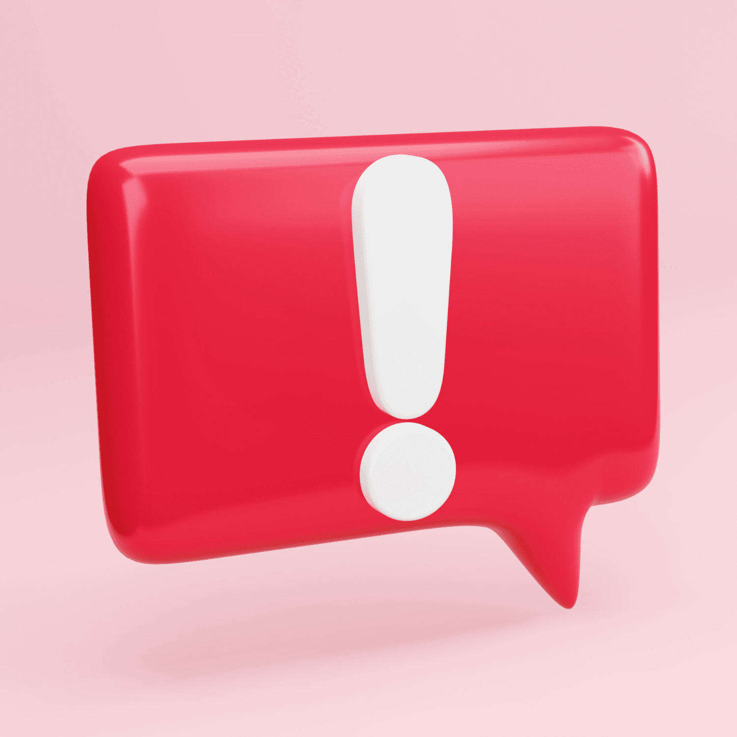 Pink talking bubble with an exclamation point